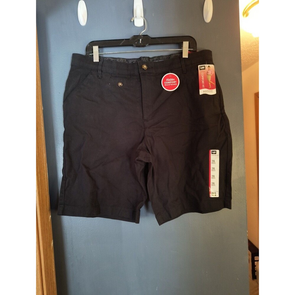 Lee Comfort Shorts Womens Sz 16 Medium Black Cotton  Blend Stretch Bermuda